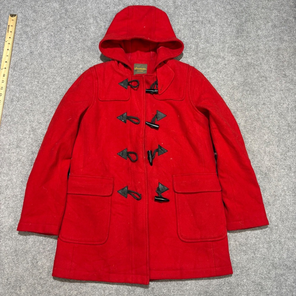 Wearmaster Outerwear Red Wool Blend Toggle Duffle Coat with Hood Small